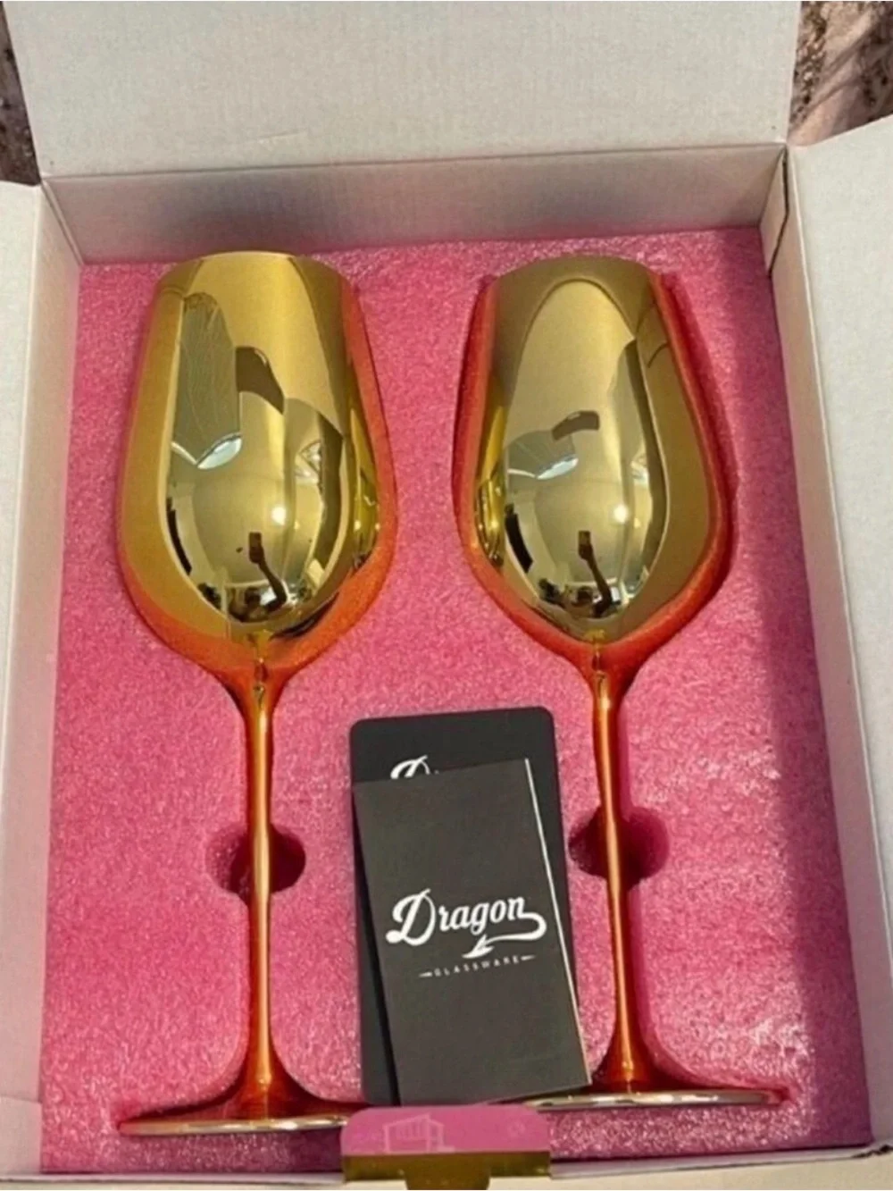 Barbie Gold Wine Glasses with Pink Interior - Set of 2